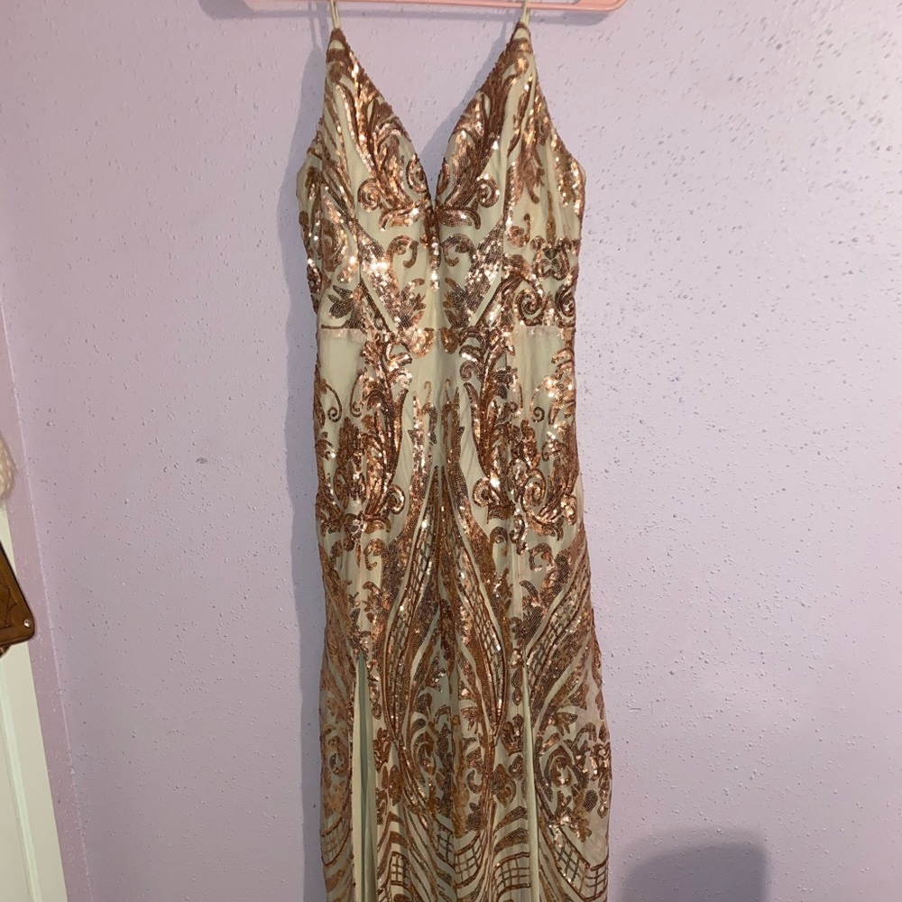 Rose gold gown.
